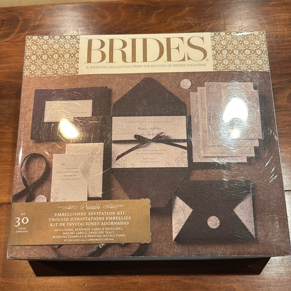 NIP BRIDES Wedding Invitation Kit Response Cards Envelopes Seals Labels 30 Brown